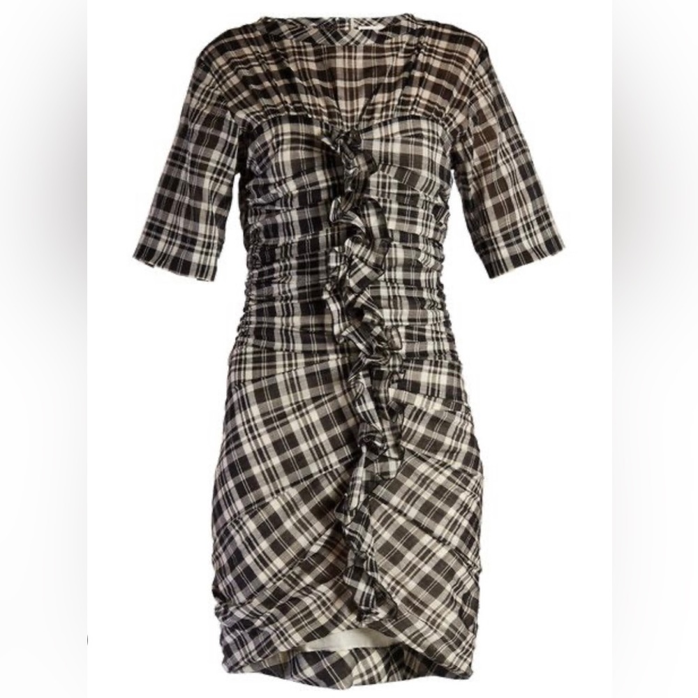 Isabel Marant Etoile Wallace checked cotton/linen plaid mini dress EU 40 Size 4